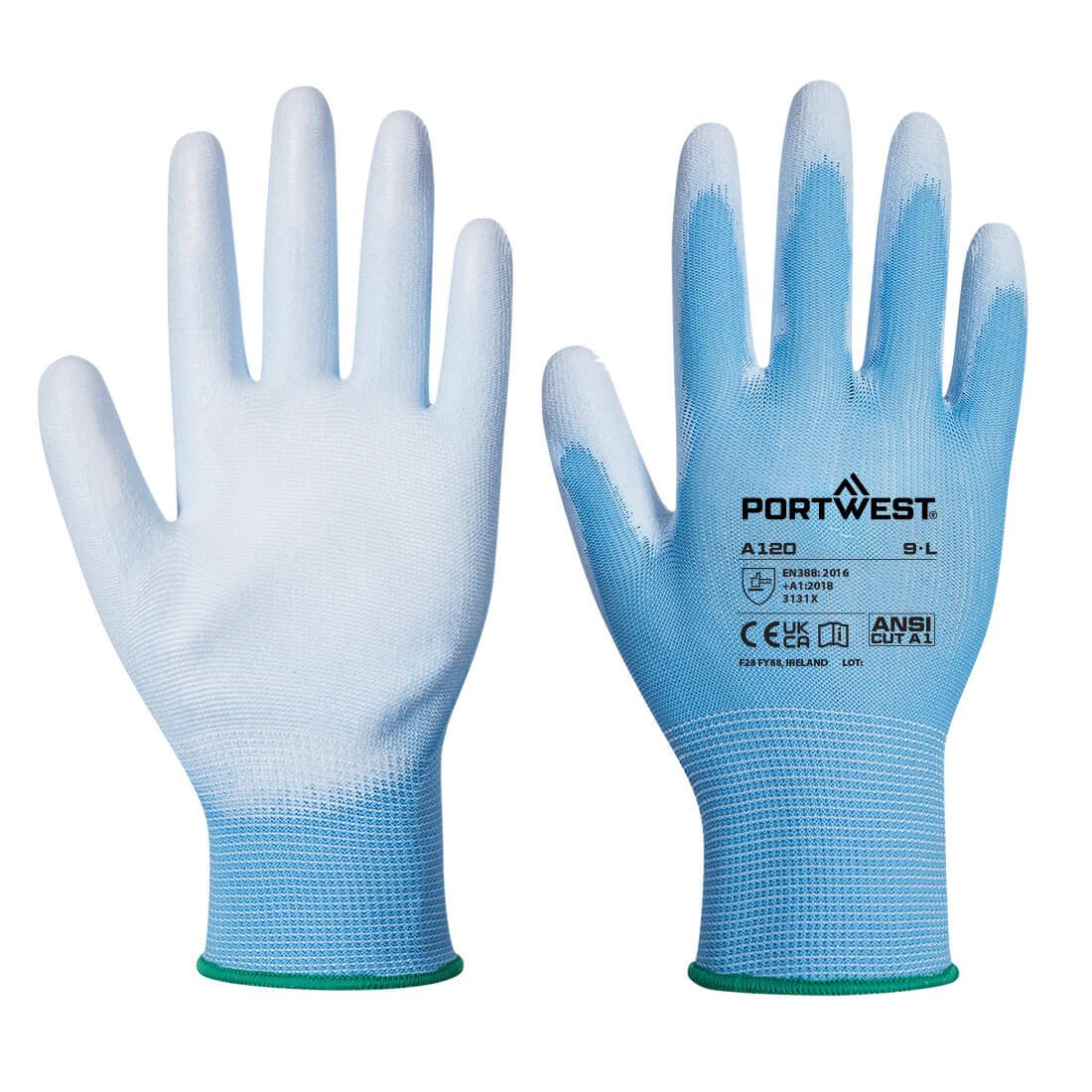 Hazkit - Pack of 12 - Bestseller Portwest Grey Breathable General Handling Cut Protection PU Work Gloves - A120