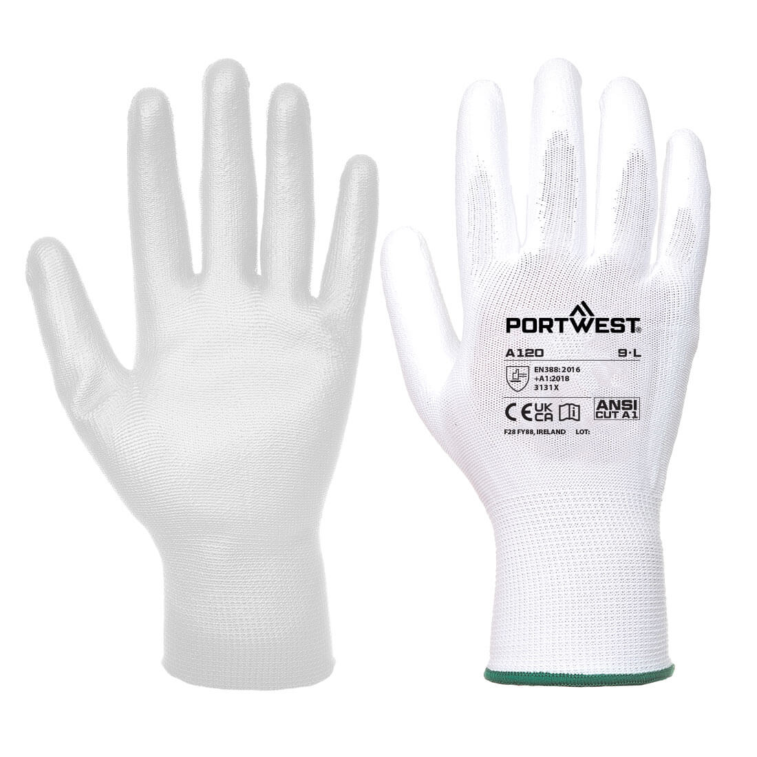 Hazkit - Pack of 12 - Bestseller Portwest Grey Breathable General Handling Cut Protection PU Work Gloves - A120