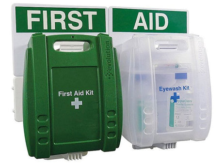 Hazkit - HSE 2 in 1 Combination Station - Wall Mounted First Aid Kit and Eyewash 1 - 10 or 21 - 50 Person Kit - Hazkit