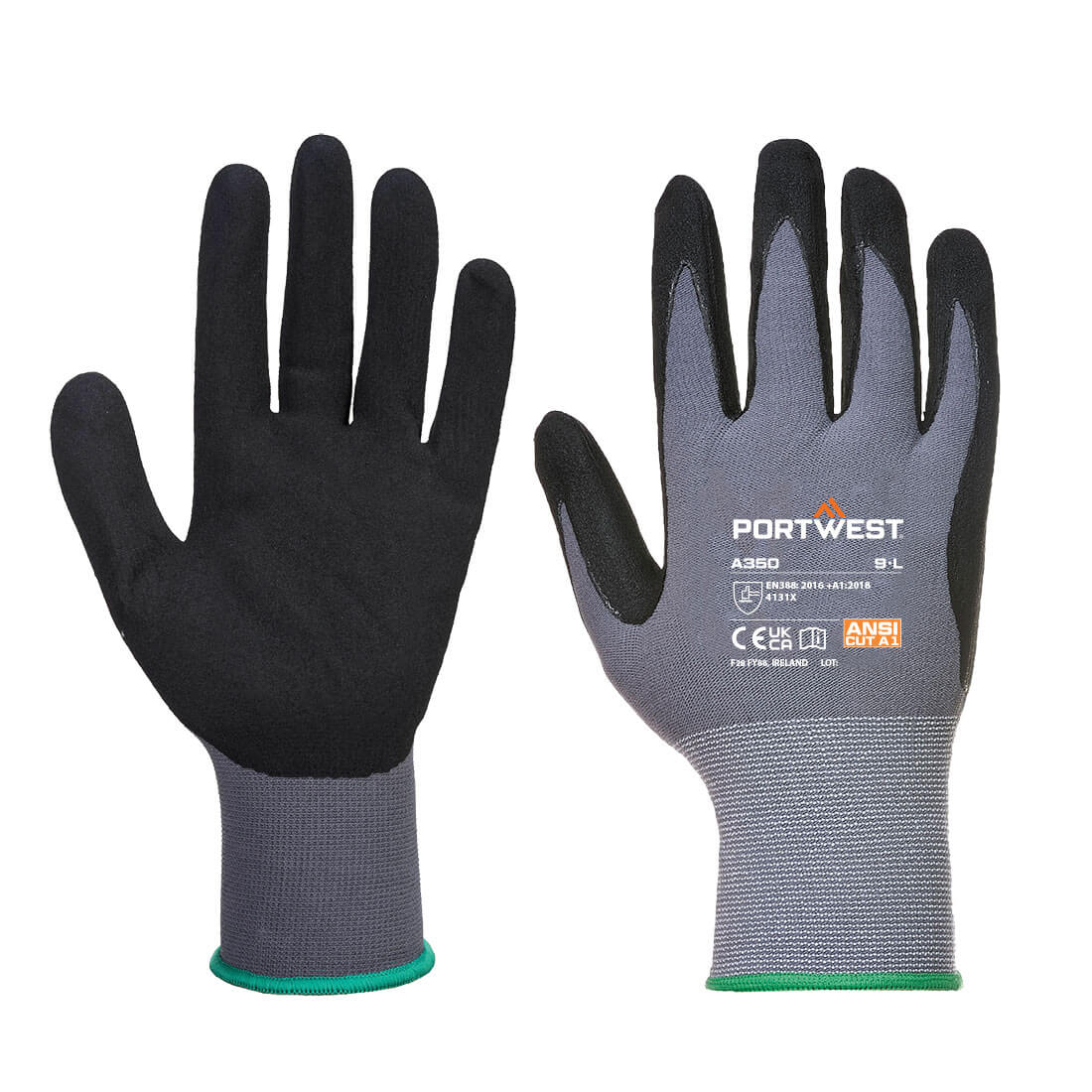 Hazkit - Pack of 12 - Portwest A350 Grip 15 Nitrile Sandy Work Gloves - A350