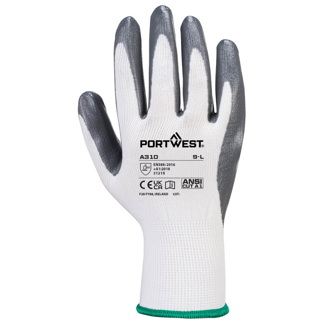 Hazkit - Pack of 12 - Portwest Flexo Grip 13 Nitrile Coated Work Gloves - A310