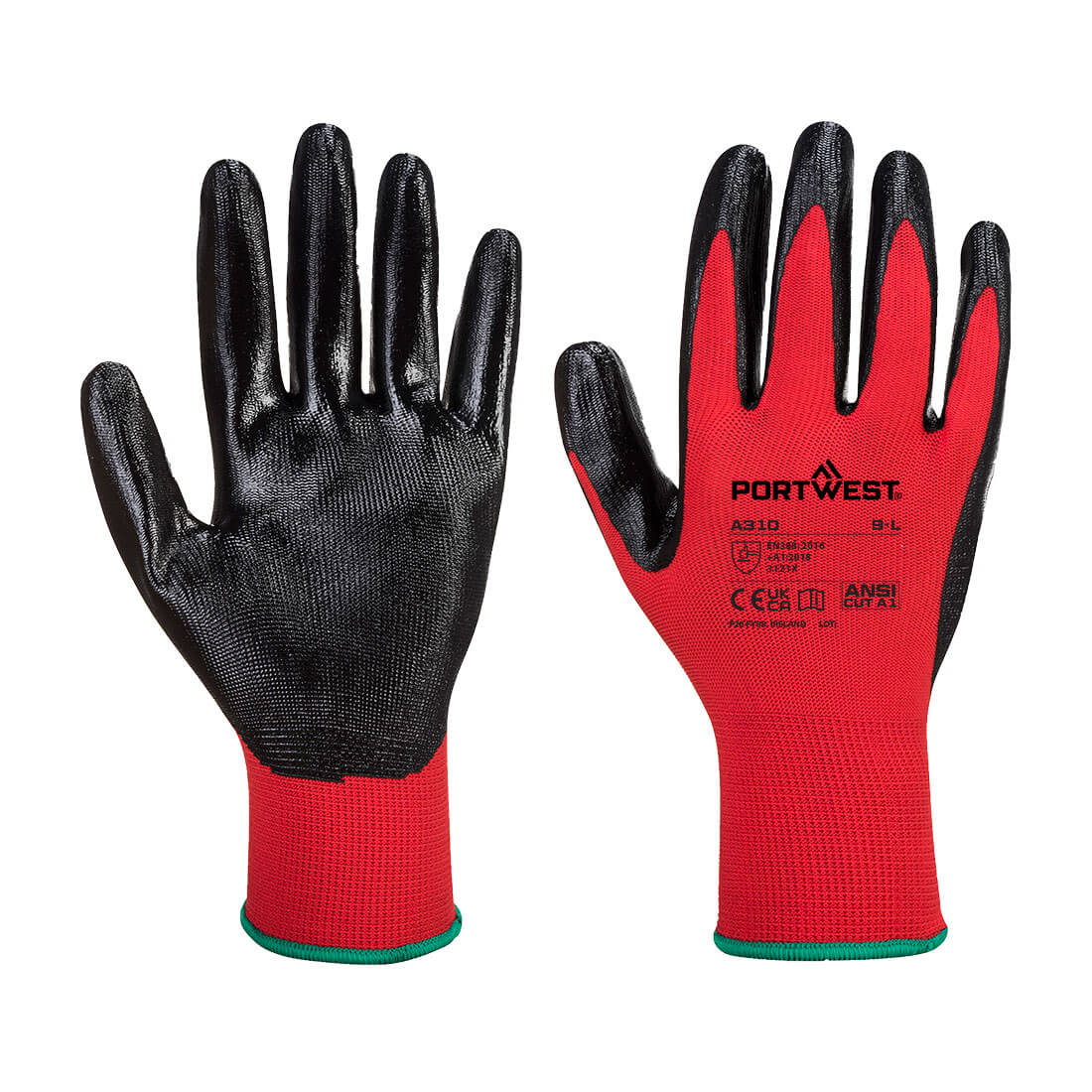 Hazkit - Pack of 12 - Portwest Flexo Grip 13 Nitrile Coated Work Gloves - A310