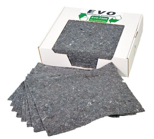 Hazkit - 20 EVO Recycled Absorbent Spill Pads in Dispenser Box - Oil, Fuel and Solvents - EVO