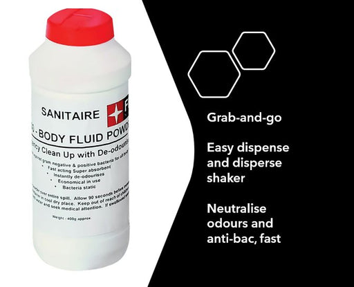 Hazkit - 90 - Second Bodily Fluid Absorbent Shaker - Neutralise Odours and Disinfect - Fentex