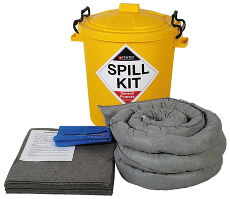 Hazkit - General Purpose Spill Kit in Yellow Lockable Drum - Treats 65 Litres - Fentex
