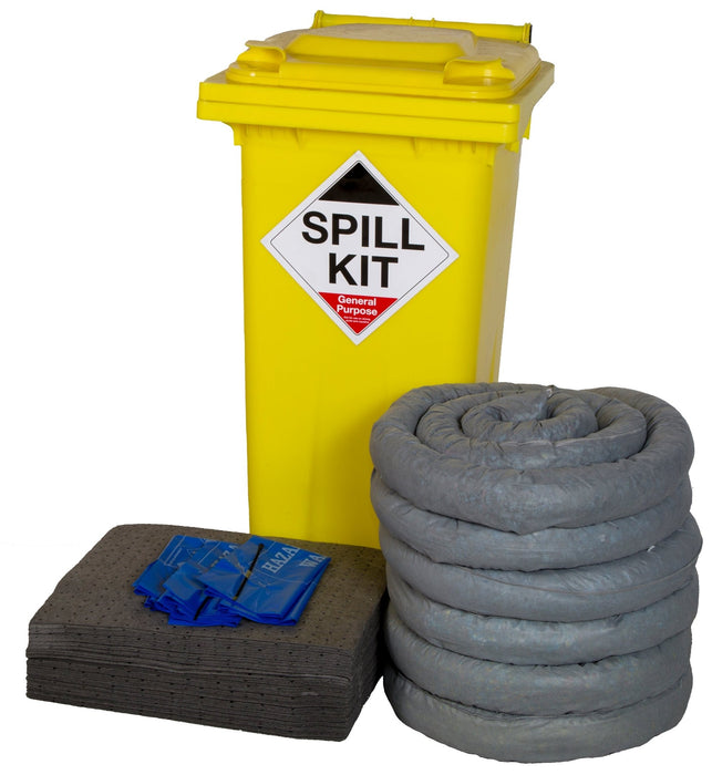 Hazkit - Depot Site General Purpose Spill Kit in Yellow Wheelie Bin - Treats 120 Litres - Fentex