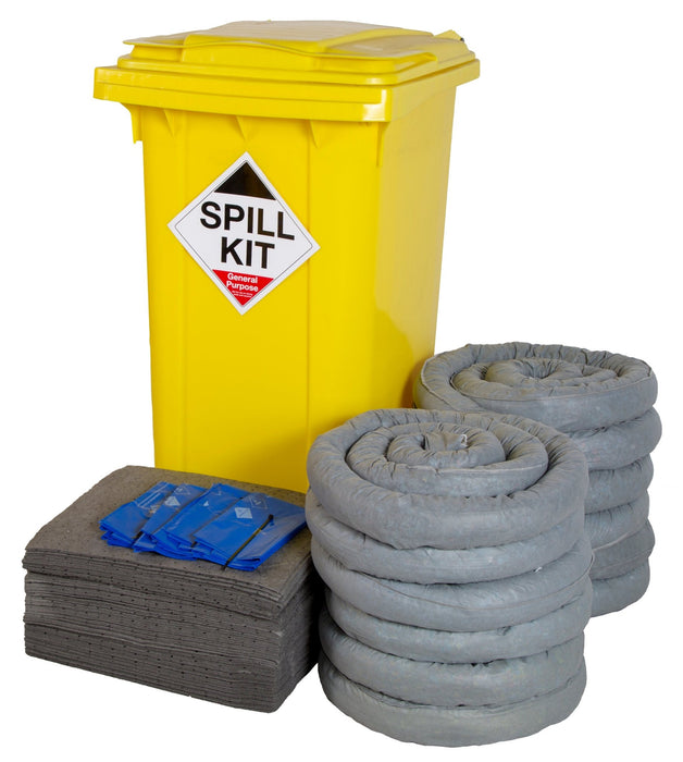 Hazkit - Depot Site General Purpose Spill Kit in Yellow Wheelie Bin - Treats 240 Litres - Fentex