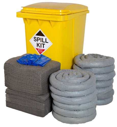 Hazkit - General Purpose Spill Kit in Yellow Wheelie Bin - Treats 360 Litres - Fentex