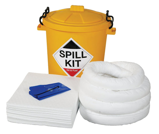 Hazkit - Oil and Fuel Spill Kit in Yellow Drum - Treats 65 Litres - Fentex