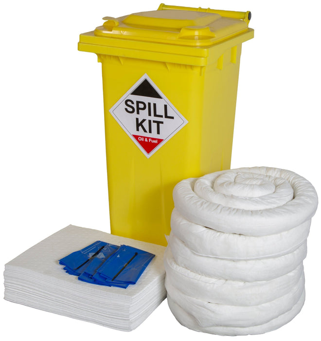 Hazkit - Depot Site Oil and Fuel Spill Kit in Yellow or Blue Wheelie Bin - Treats 120 Litres - Fentex