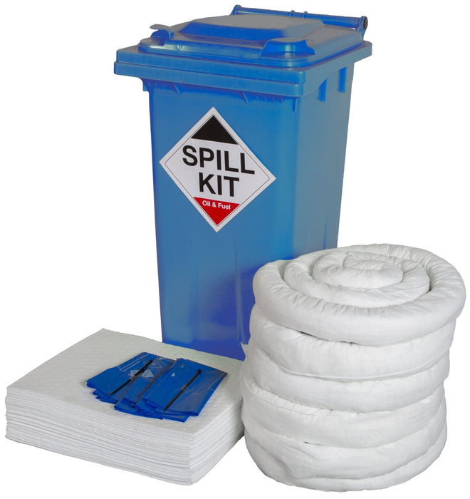 Hazkit - Depot Site Oil and Fuel Spill Kit in Yellow or Blue Wheelie Bin - Treats 120 Litres - Fentex