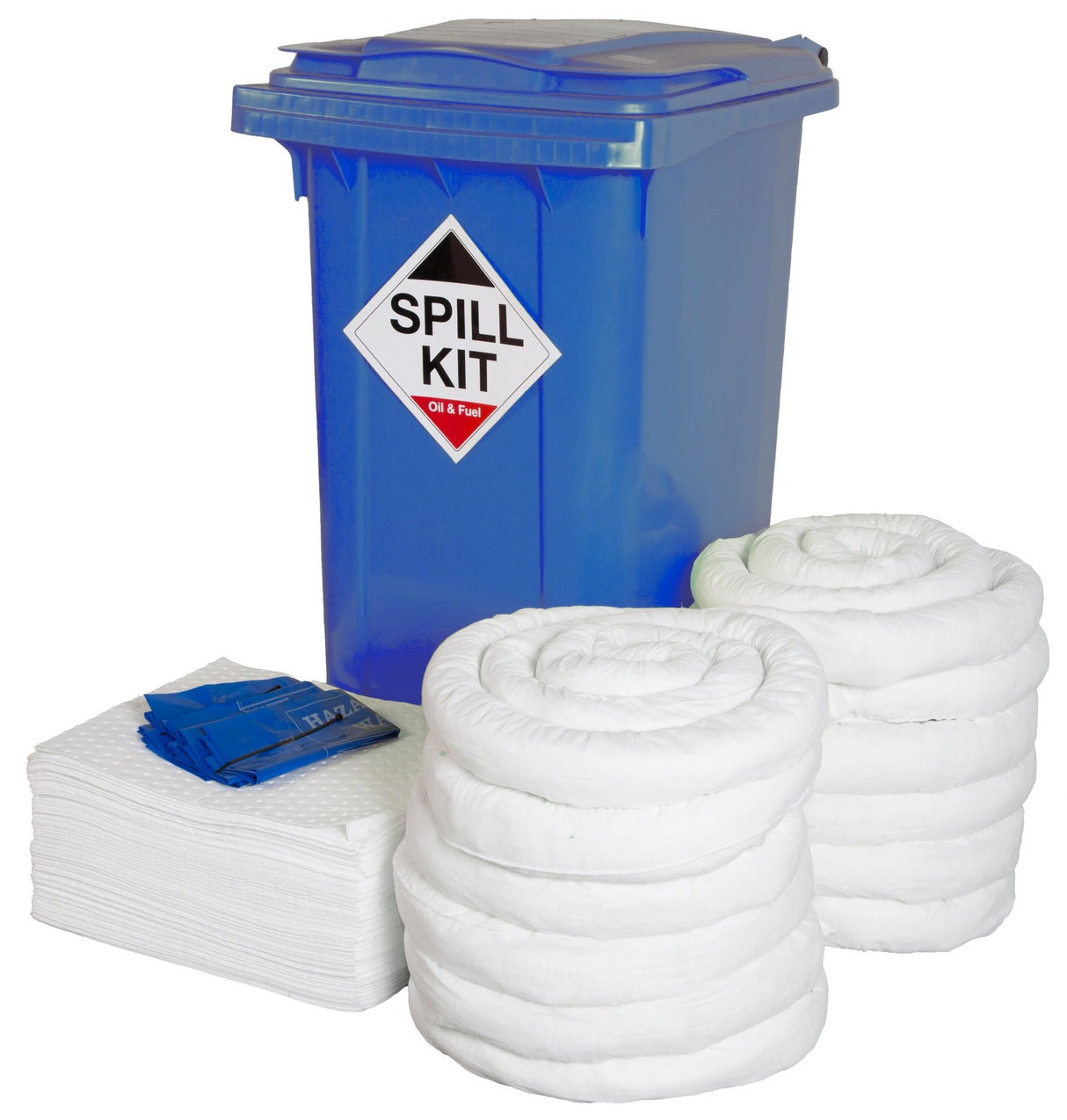 Hazkit - Oil and Fuel Spill Kit in Yellow or Blue Wheelie Bin - Treats 240 Litres - Fentex