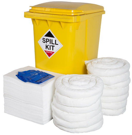 Hazkit - Depot Site Oil and Fuel Spill Kit in Yellow or Blue Wheelie Bin - Treats 360 Litres - Fentex