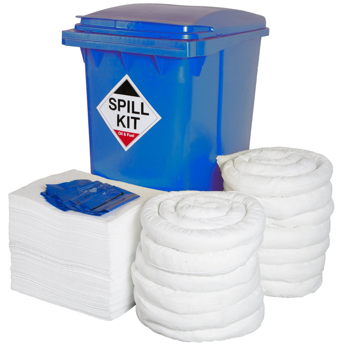 Hazkit - Depot Site Oil and Fuel Spill Kit in Yellow or Blue Wheelie Bin - Treats 360 Litres - Fentex