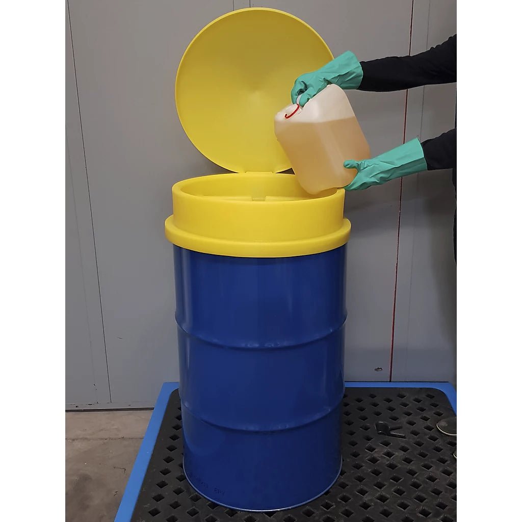 Hazkit - 205l Drum Funnel with Lid - Spill Free Filling - Built In Debris Strainer - Fentex