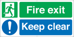 Hazkit - Fire Exit, Keep Clear Sign - 300 x 100mm - 1mm Rigid plastic - Hazkit