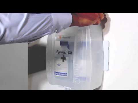 HSE Enclosed Wall Mounted Eyewash Cabinet. Includes 2 x 500ml Eyewash and Pads