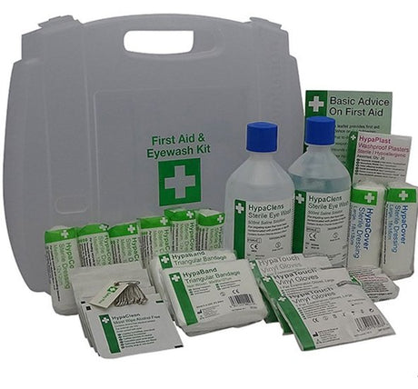 Hazkit - HSE 1 - 10 Person Combination First Aid and Eye Wash Kit - Portable - Hazkit