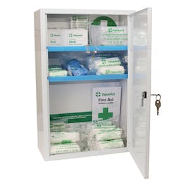 Hazkit - HSE Fully Stocked Lockable Wall Mounted First Aid Kit Cabinet - Size by Workforce 1 - 10, 11 - 20, 21 - 50 - Hazkit