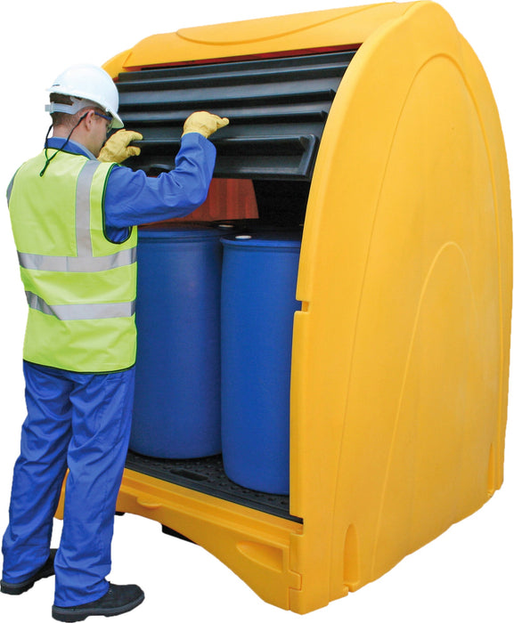 Hazkit - Lockable Covered Bunded Pallet with Roller shutter Doors - 4 x 205l Drum Capacity - Fentex