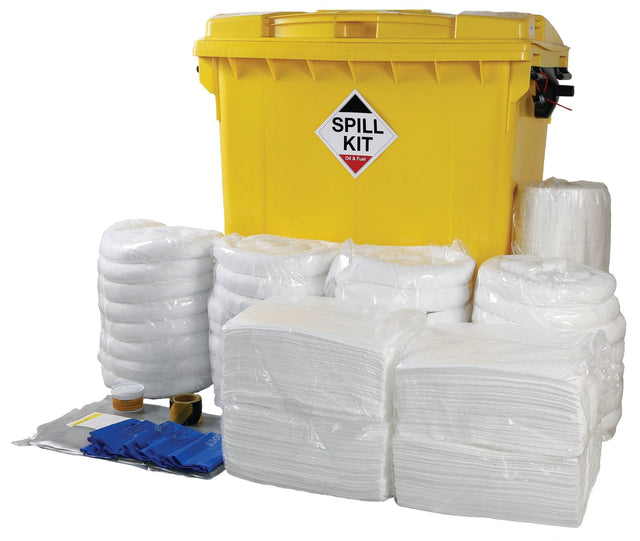 Hazkit - Industrial Oil and Fuel Spill Kit in Wheeled Bin - Treats 800 Litres - Fentex
