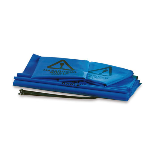 Hazkit - Pack 10 Blue Hazardous Waste Disposal Bags plus Cable Ties - 46cm x 90cm - Hazkit