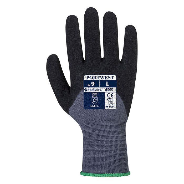 Hazkit - Pack of 5, 10 or 50 - Portwest DermiFlex Ultra Plus Grip Nitrile Coated Work Gloves - A353 - 5036108312405 - Portwest