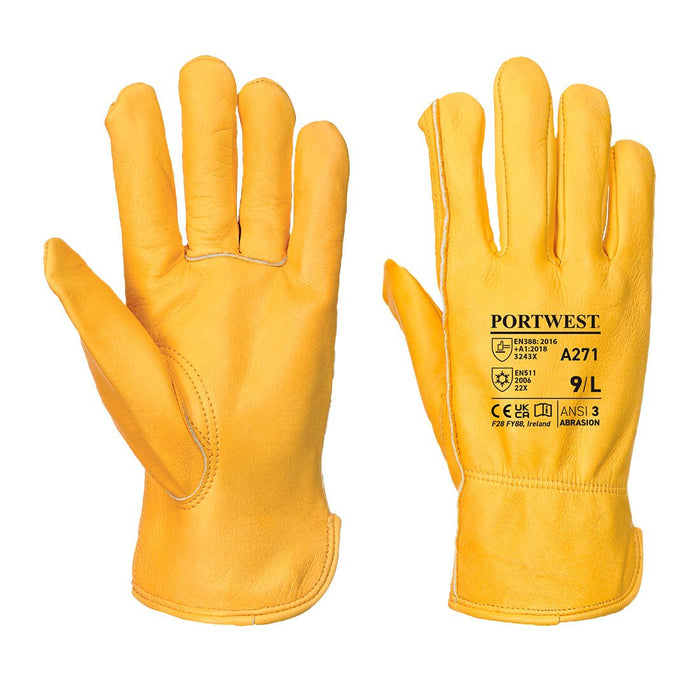 Hazkit - Portwest Premium Leather Fleece Lined Driving Gloves - A271 - Portwest