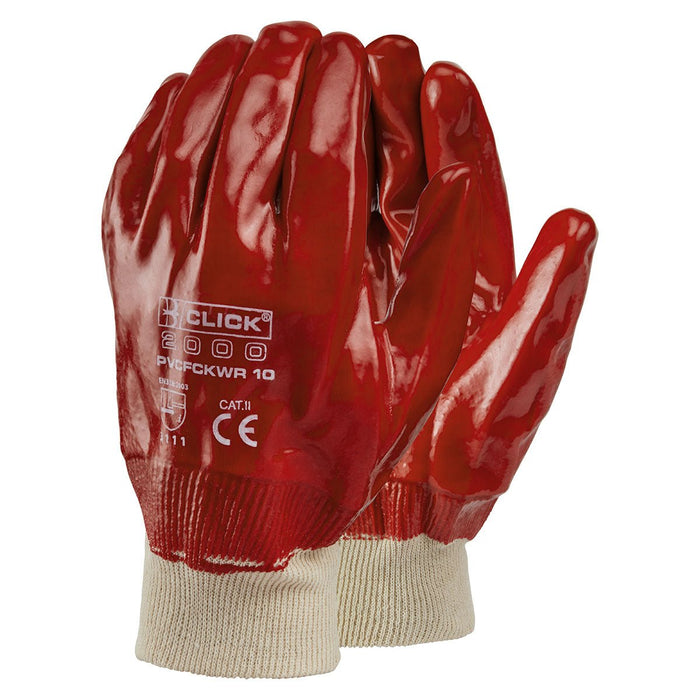 Hazkit - Pack of 5 Click® Red PVC Knitwrist Gloves - Dirt, oil and light chemical - Click