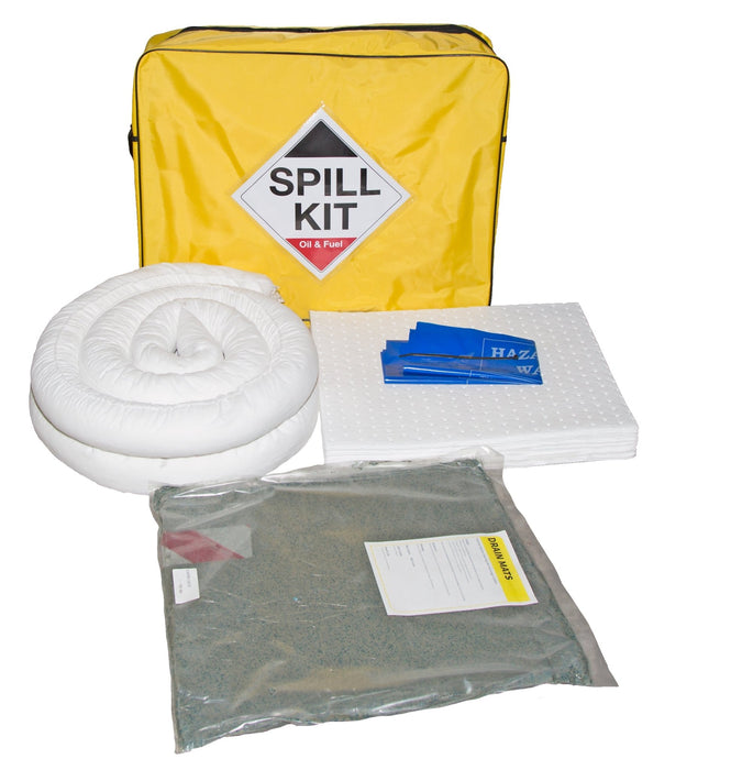 Hazkit - Portable Oil & Fuel Spill Kit in zip close Satchel with Drain Protection - Treats 50 Litres - Fentex