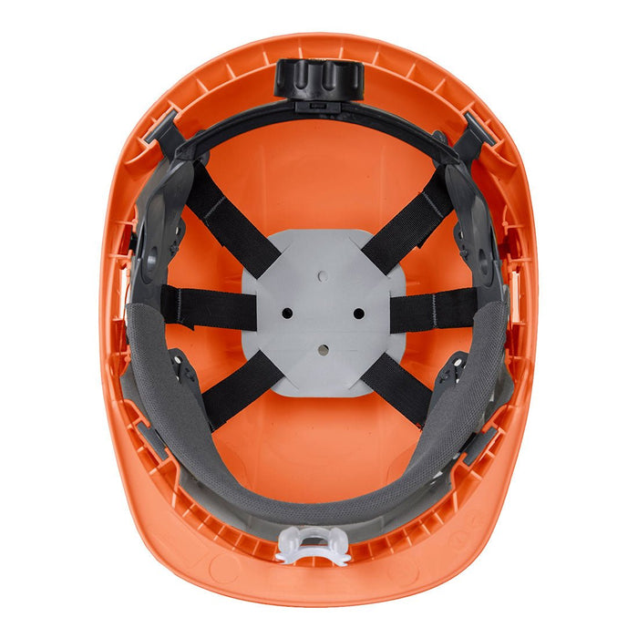 Hazkit - Portwest Endurance Visor Safety Helmet - Vented Wheel Ratchet Short Peak - Orange PW55 - Portwest