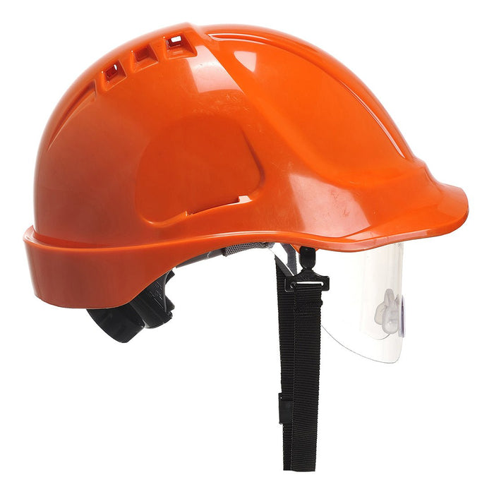 Hazkit - Portwest Endurance Visor Safety Helmet - Vented Wheel Ratchet Short Peak - Orange PW55 - Portwest