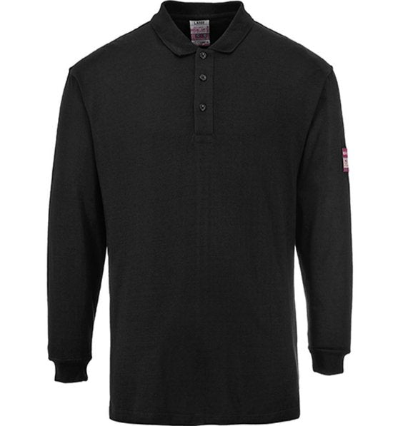 Hazkit - Portwest FR10 Modaflame Flame Retardant Anti Static Long Sleeve Polo Shirt - Black - Portwest