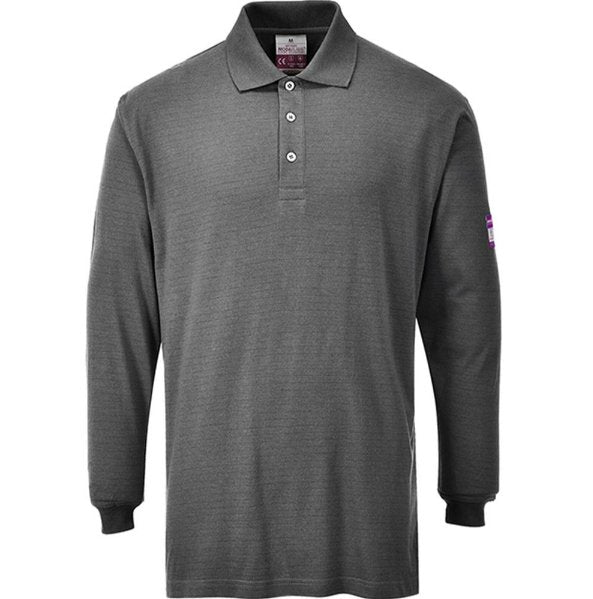 Hazkit - Portwest FR10 Modaflame Flame Retardant Anti Static Long Sleeve Polo Shirt - Grey - Portwest