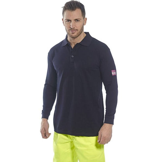 Hazkit - Portwest FR10 Modaflame Flame Retardant Anti Static Long Sleeve Polo Shirt - Navy Blue - Portwest