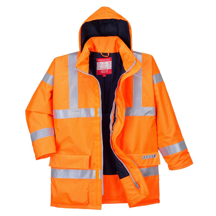 Hazkit - Portwest Orange Bizflame Padded Waterproof Flame Resistant Anti Static Hi Vis Jacket - S778 - Portwest