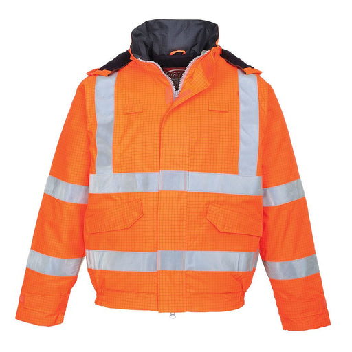 Hazkit - Portwest S773 Orange Bizflame Rain Chemical Flame Retardant Anti Static Hi Vis Bomber Jacket - Portwest