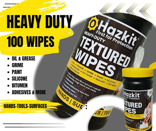 Hazkit - Tub of 100 Heavy Duty XL Textured Wipes - Hands, Tools, Surfaces - Tough on Oil, Grease, Adhesives and More - Fentex