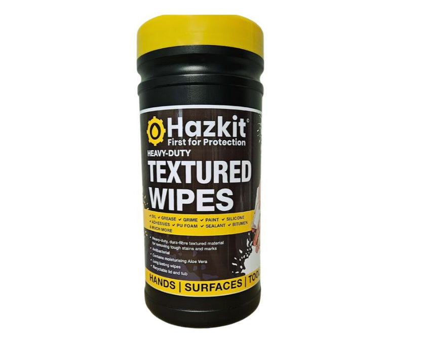 Hazkit - Tub of 100 Heavy Duty XL Textured Wipes - Hands, Tools, Surfaces - Tough on Oil, Grease, Adhesives and More - Fentex