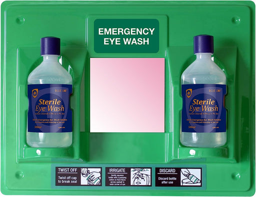 Hazkit - Wall Mounted Eyewash Station with Shatterproof Mirror. Includes 2 x 500ml Sterile Eyewash - HypaClens